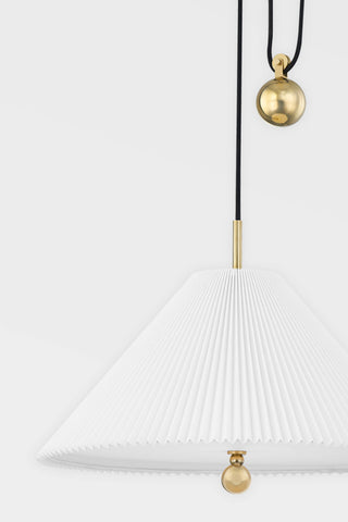 Dorset 1-Light Pendant by Mark D. Sikes, Aged Brass Frame, Opal Shiny Shade