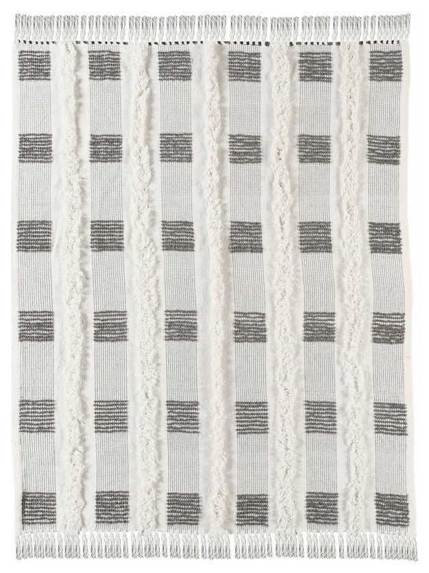 Gray and White Woven Cotton Checkered Throw Blanket