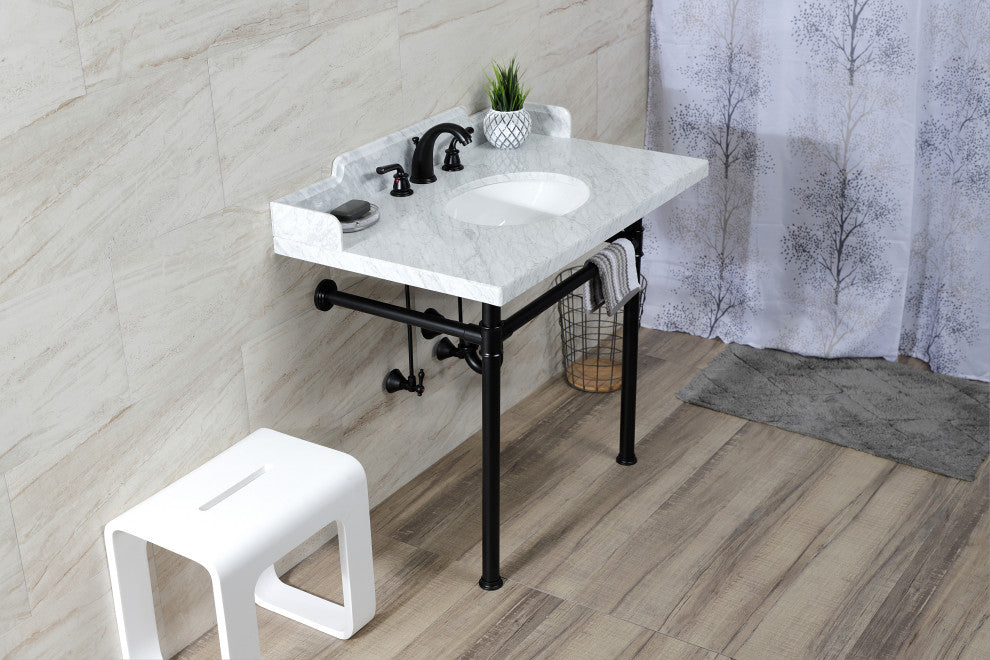 Kingston Brass LMS3622M80ST 36" Carrara Marble Console Sink, Legs