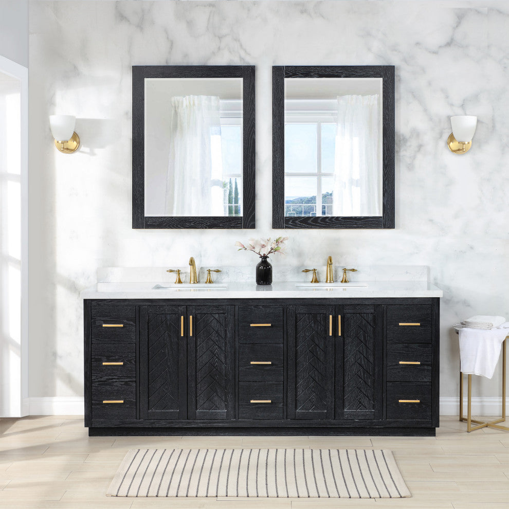 Altair Gazsi Black Oak Bathroom Vanity Set, 84", With Mirror