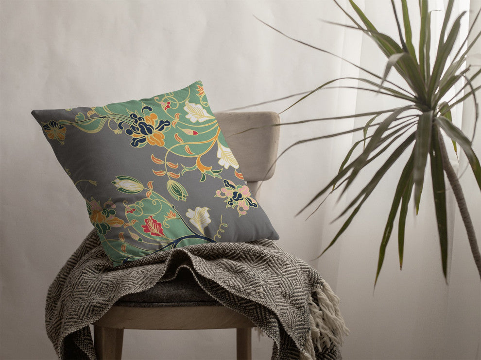 18" Green Gray Garden Indoor Outdoor Zippered Throw Pillow
