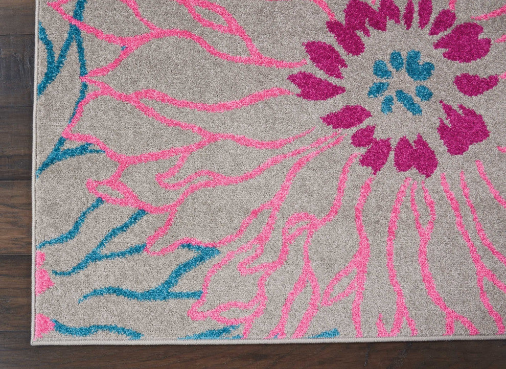 7' X 10' Gray Floral Dhurrie Area Rug