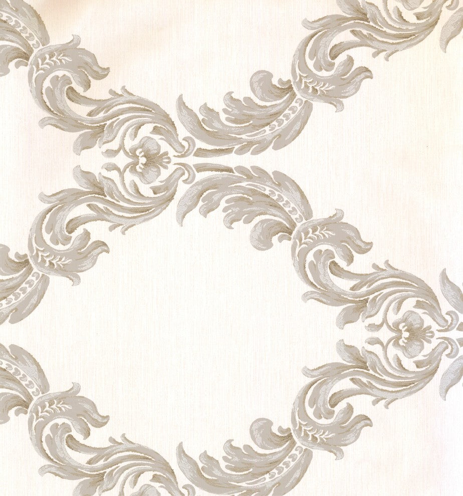 DAMASK - Traditional Cream, Brown Wallpaper Sample