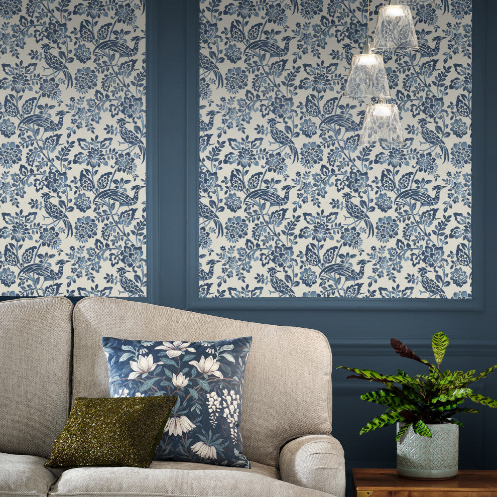 Laura Ashley Adain Palace Wallpaper, Dark Seaspray Blue
