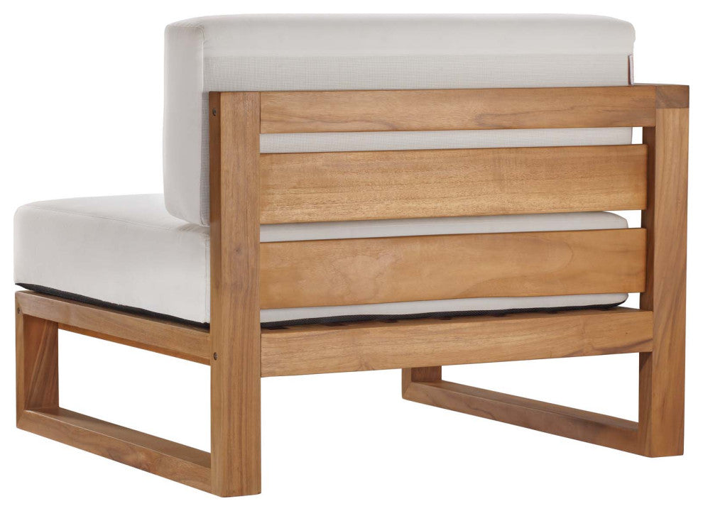 Sectional Sofa Chair Table Set, White Natural, Teak Wood, Modern, Outdoor Patio