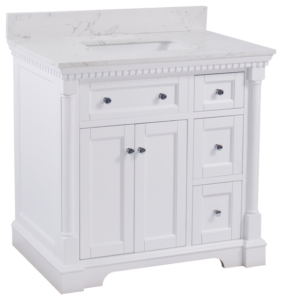 Sydney 36" Bathroom Vanity, White, Engineered Marble