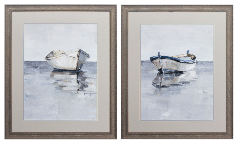 27" X 33" Distressed Wood Toned Frame Boat On The Horizon (Set Of 2)