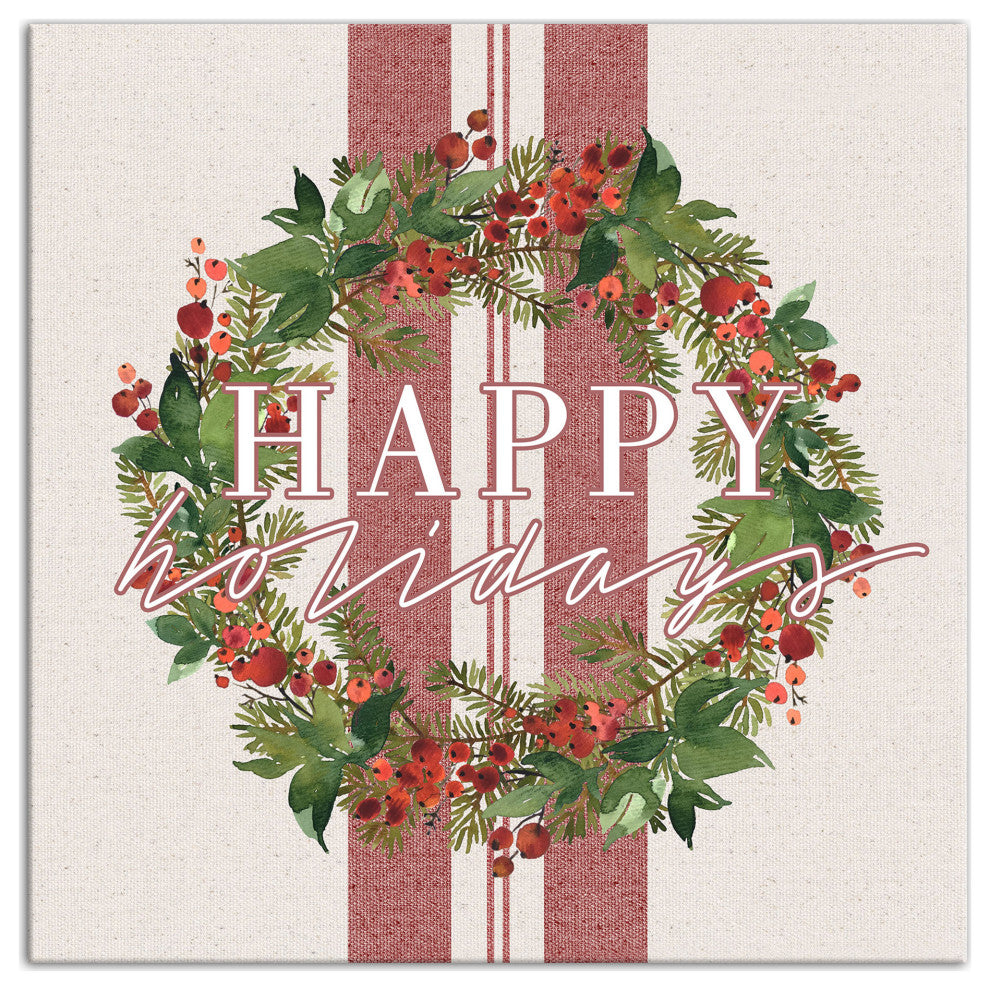 Happy Holidays Wreath 12x12 Canvas Wall Art