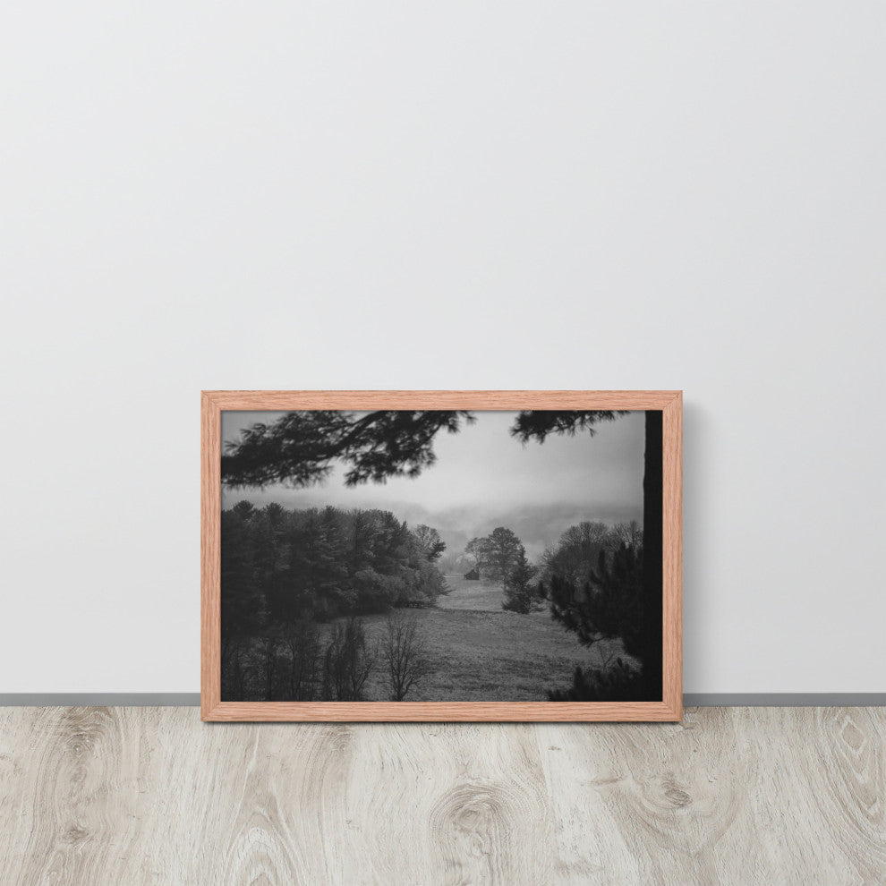 Mist of Valley Forge in Black and White Framed Photo Paper Wall Art Prints, Red Oak, 12" X 18"