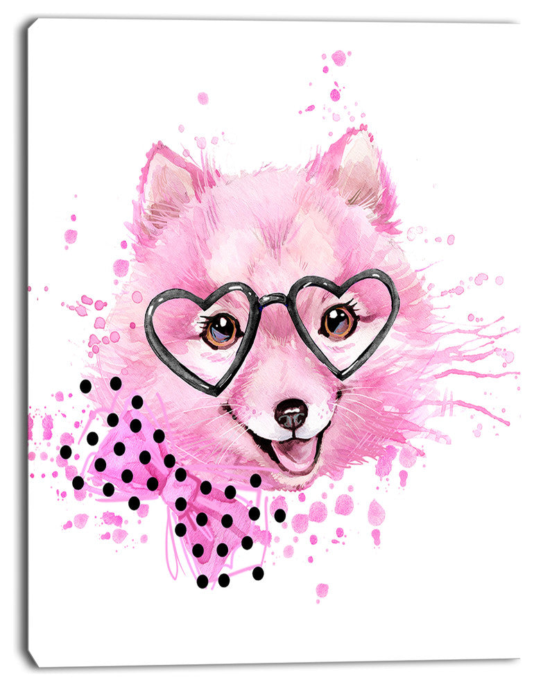 Pink Dog with Heart Glasses, Contemporary Animal Art Canvas, 30"x40"