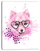 Pink Dog with Heart Glasses, Contemporary Animal Art Canvas, 30"x40"