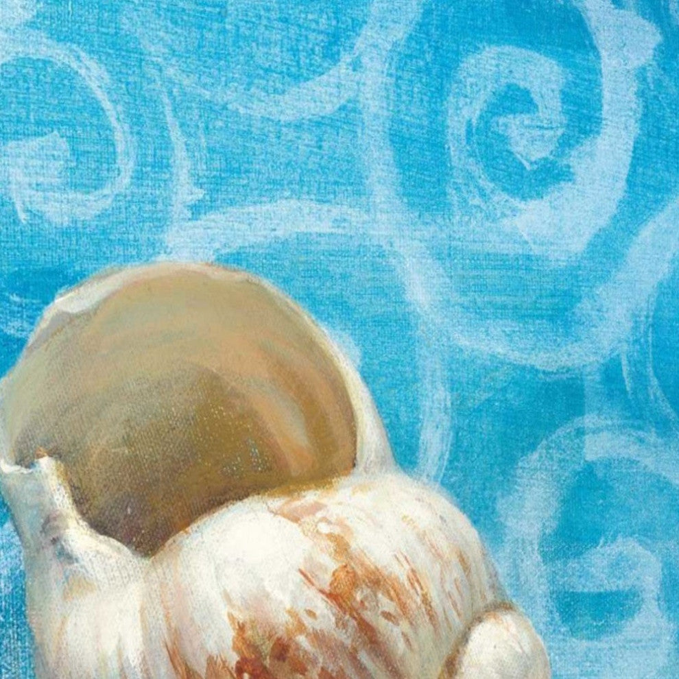 30" Mod Blue Scroll Coastal Conch 1 Giclee Wrap Canvas Wall Art