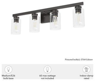 Hartland Noble Bronze With Seeded Glass 4 Light Vanity Wall