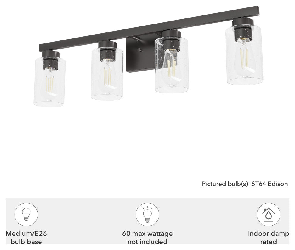 Hartland Noble Bronze With Seeded Glass 4 Light Vanity Wall