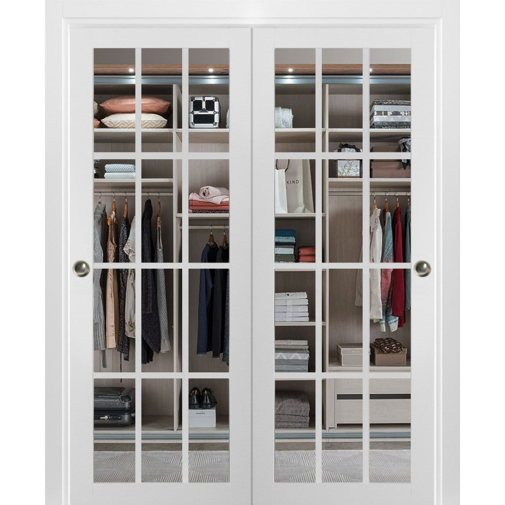 Sliding Closet Clear Glass Bypass Doors 72 x 80, Felicia 3355 Matte White, Kit