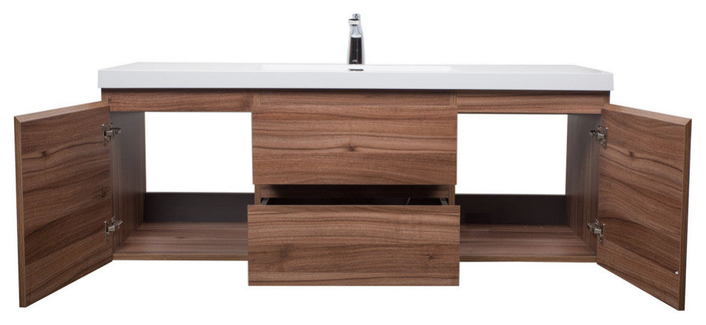 ConceptBaths 60" Angela Wall Mounted Modern Single Vanity, Walnut