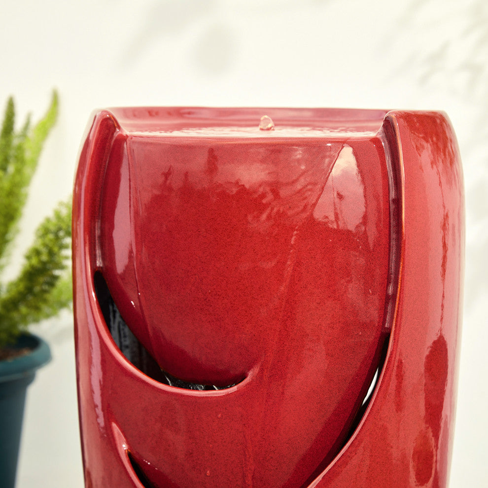 Red Ceramic Pot Fountain with Pump