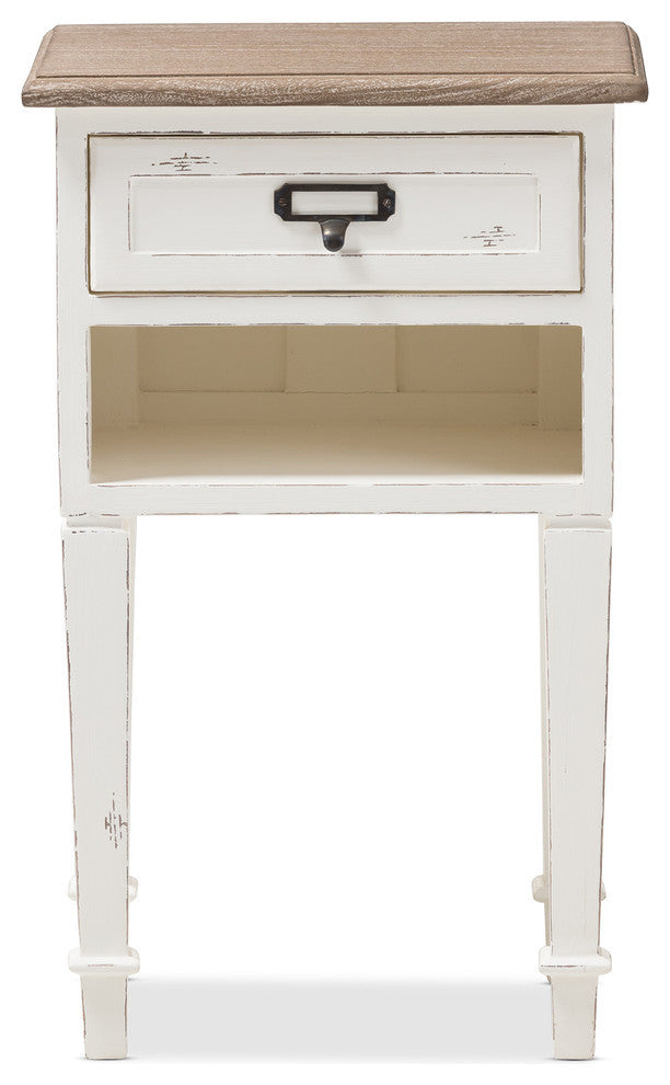 Dauphine Weathered Oak and White Wash Distressed Finish Wood Nightstand
