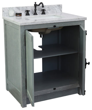 30" Single Vanity, Gray Ash, White Carrara Top, Rectangle Sink