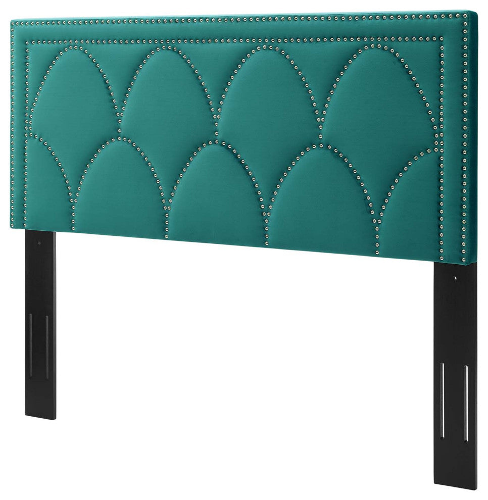 Headboard, Nailhead, Twin Size, Teal Blue, Velvet, Modern, Bedroom Guest Suite