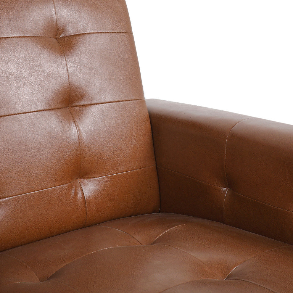 Langseth Contemporary Tufted Pushback Recliner, Cognac/Dark Brown, Faux Leather