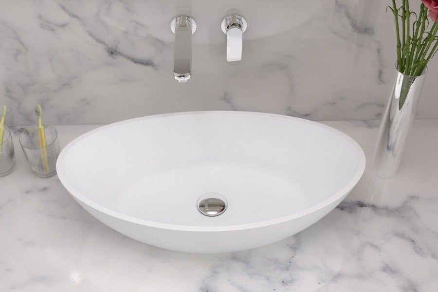 ADM Oval Countertop Vessel Sink, White, 24", Glossy White