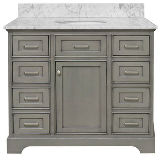 Aria 42" Bathroom Vanity, Weathered Gray, Carrara Marble