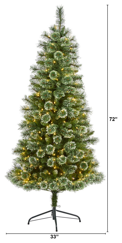 6' Wisconsin Slim Snow Tip Pine Faux Christmas Tree With 300 Clear LED Lights