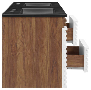 Render 48" Wall-Mount Bathroom Vanity, White Walnut Black