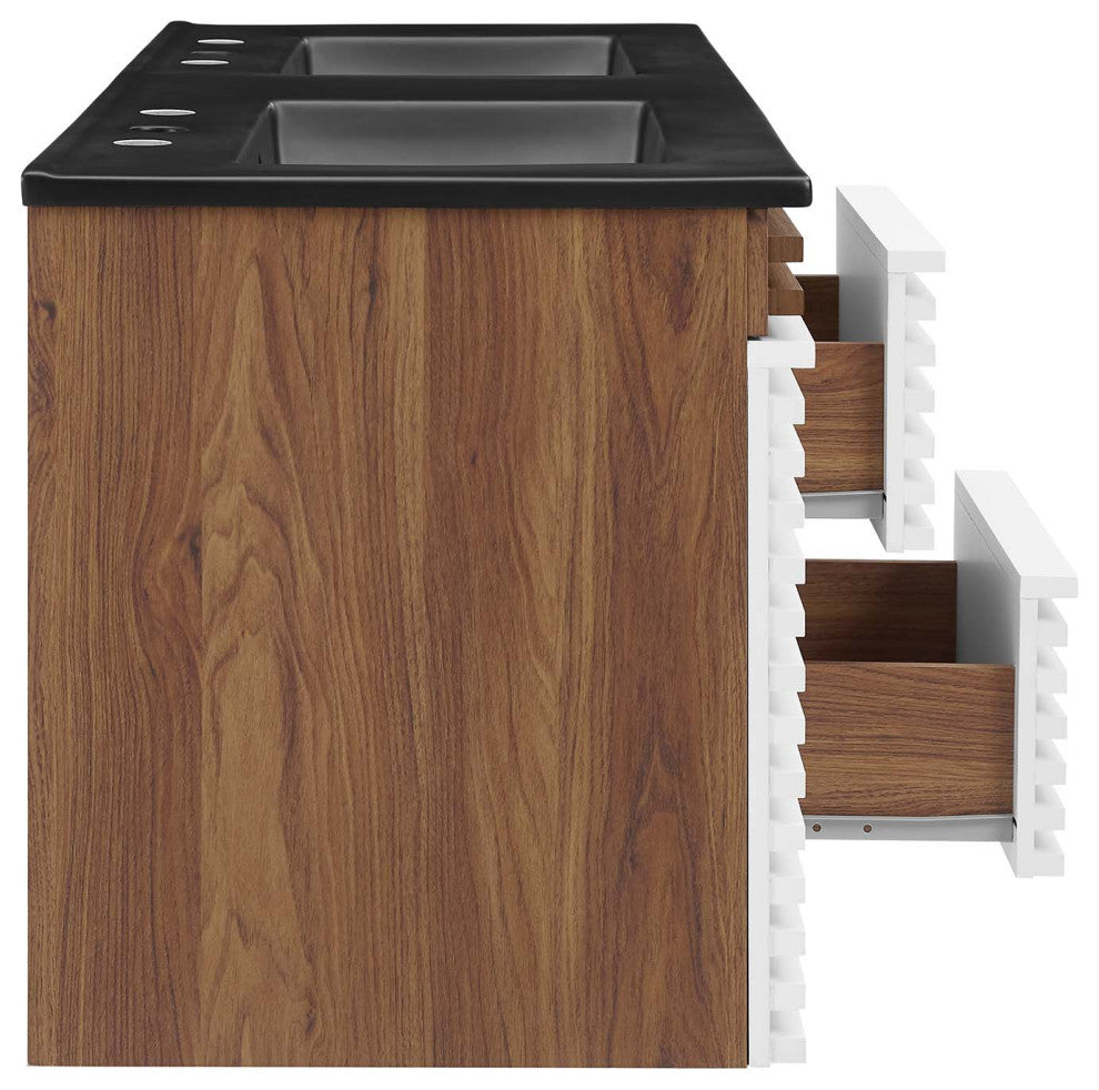 Render 48" Wall-Mount Bathroom Vanity, White Walnut Black