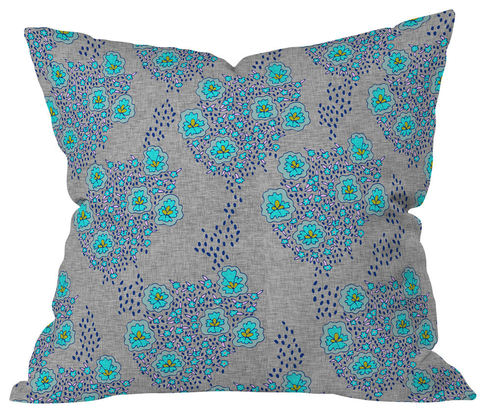 Holli Zollinger Boho Turquoise Floral Outdoor Throw Pillow, Medium