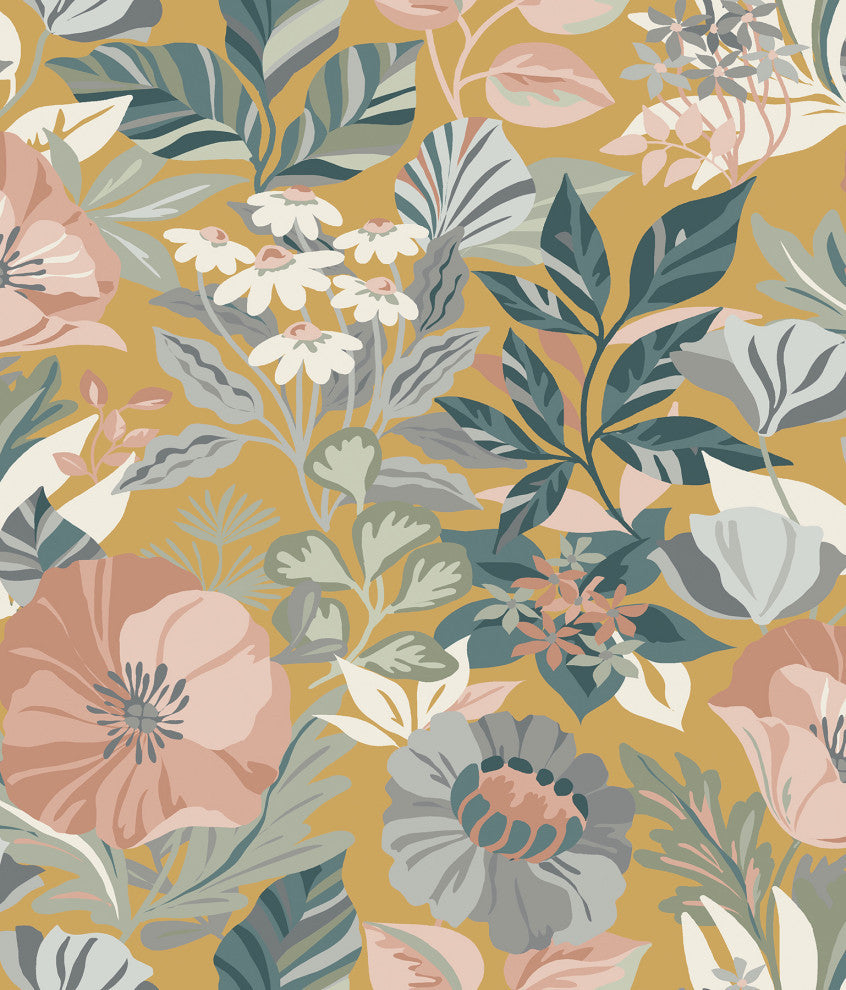 Poppy Fields Mustard Peel and Stick Wallpaper