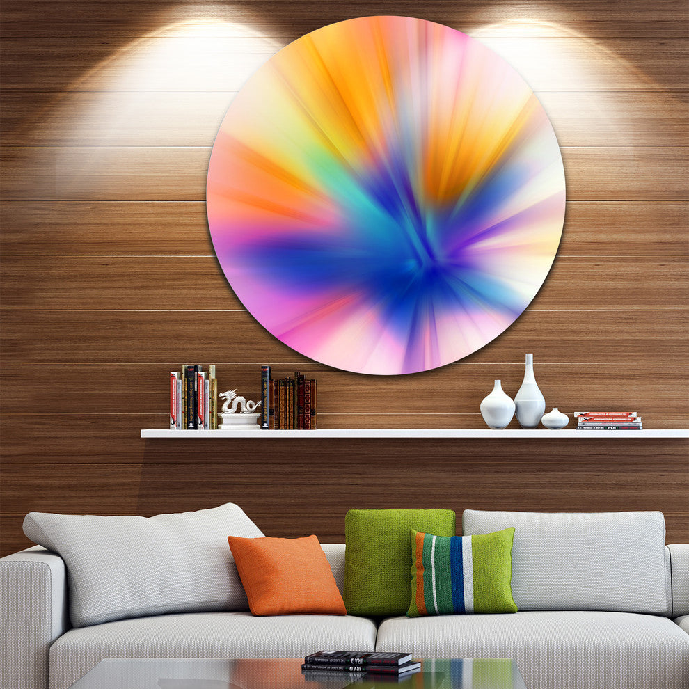 Rays Of Speed Yellow, Abstract Digital Art Disc Metal Artwork, 23"