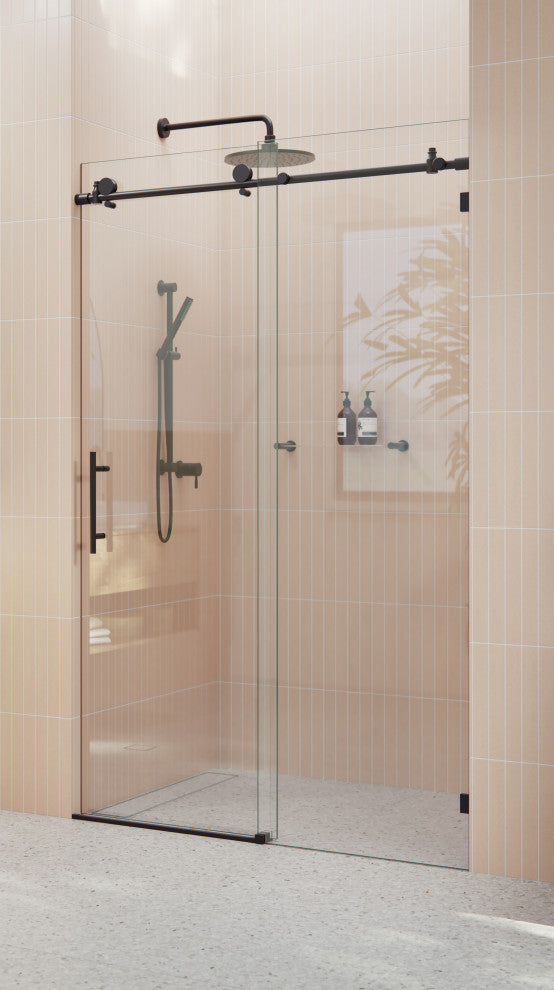 48-52"x78" Frameless Sliding Shower Door, Matte Black