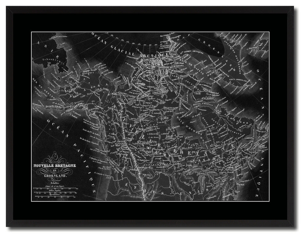 Canada Alaska Vintage Monochrome Map Canvas, 28"x37"