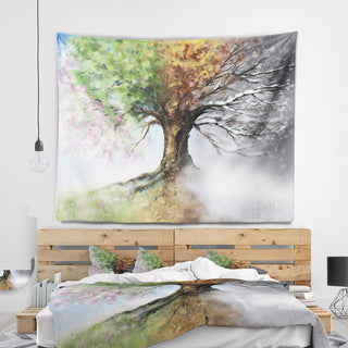 Tree with Four Seasons Tree Painting Wall Tapestry, 60"x50"