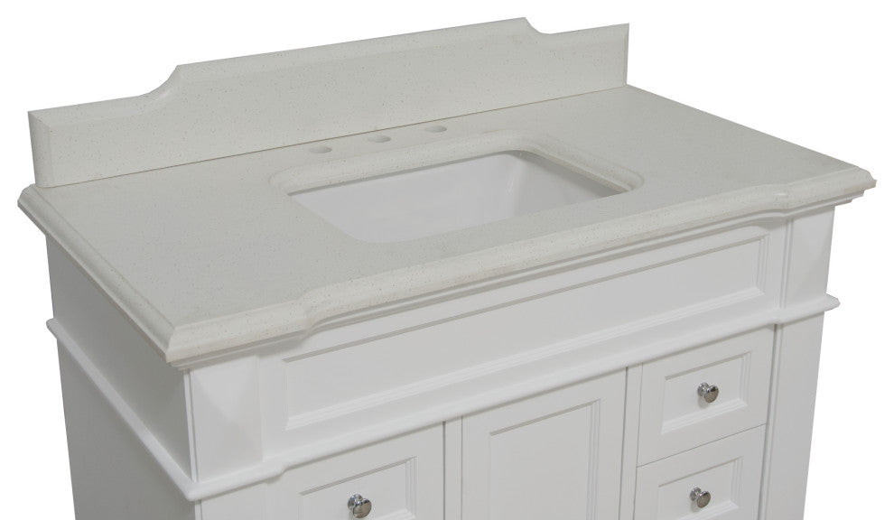 Elizabeth 42" Bathroom Vanity, White, Quartz