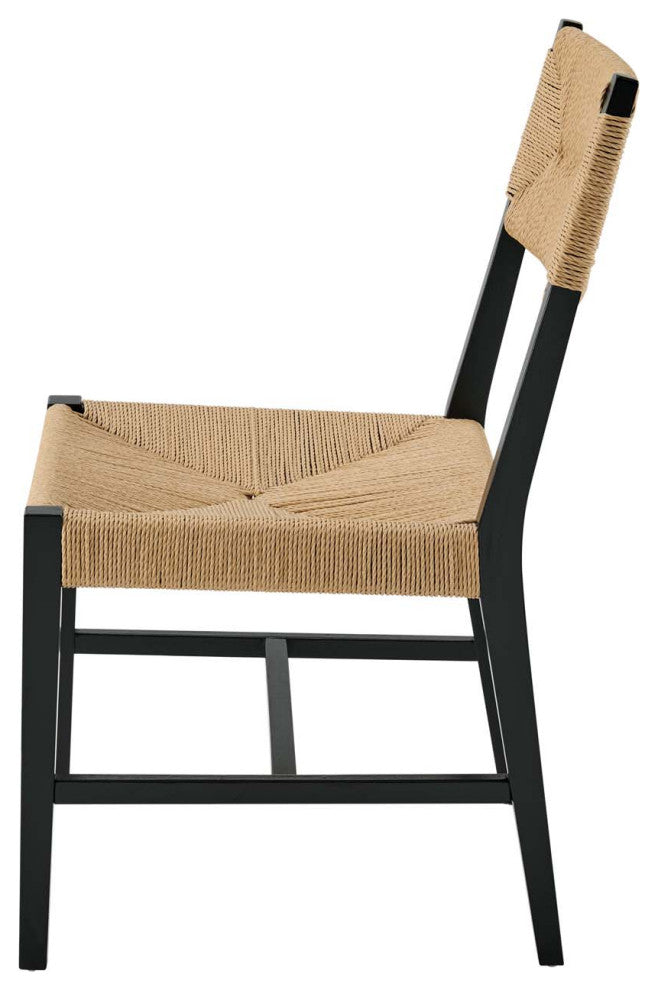 Side Dining Chair, Black Natural, Wood, Modern, Kitchen Cafe Bistro Hospitality