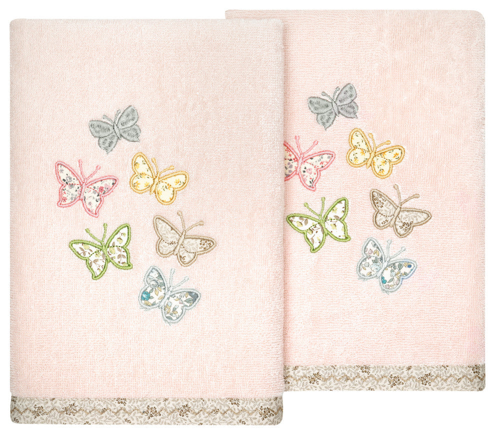 Linum Home Textiles 100% Turkish Cotton MARIPOSA 2PC Embellished Hand Towel Set
