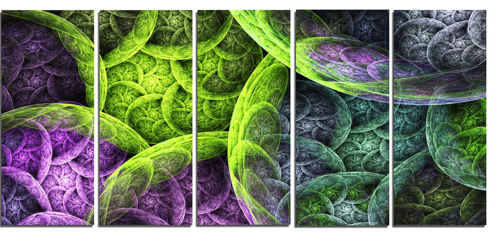 Green Pink Colorful Clouds, Abstract Canvas Art Print, 60"x28", 5 Panels