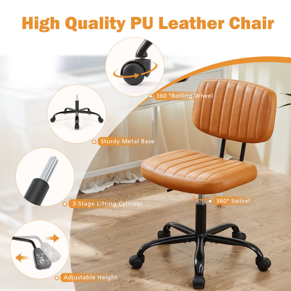 Gewnee PU Leather Low Back Task Chair, Brown