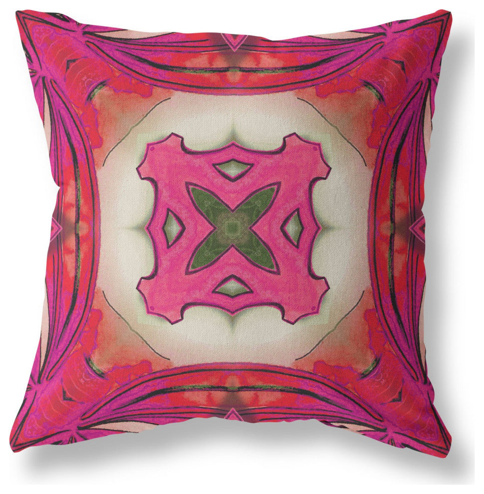 16" Hot Pink Geo Tribal Suede Throw Pillow