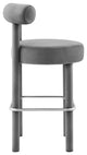 Toulouse Performance Velvet Bar Stool, Curved Round Bolster Kitchen Stool, Grey