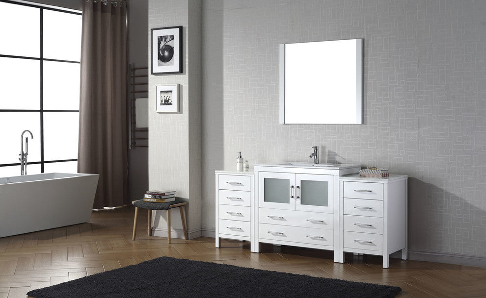 Virtu Dior 72" Single Bathroom Vanity, White, Polished Chrome Faucet, Mirror