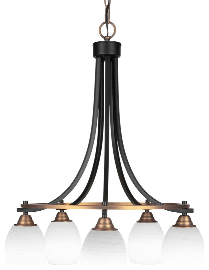 Paramount 5-Light Chandelier, Matte Black & Brass, 5" White Linen Glass