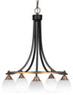 Paramount 5-Light Chandelier, Matte Black & Brass, 5" White Linen Glass