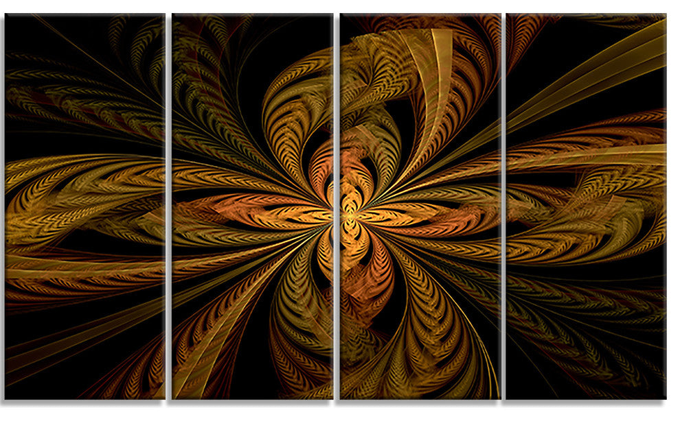 Colorful Fractal Flower Pattern, Abstract Canvas Print Art, 48"x28", 4 Panels