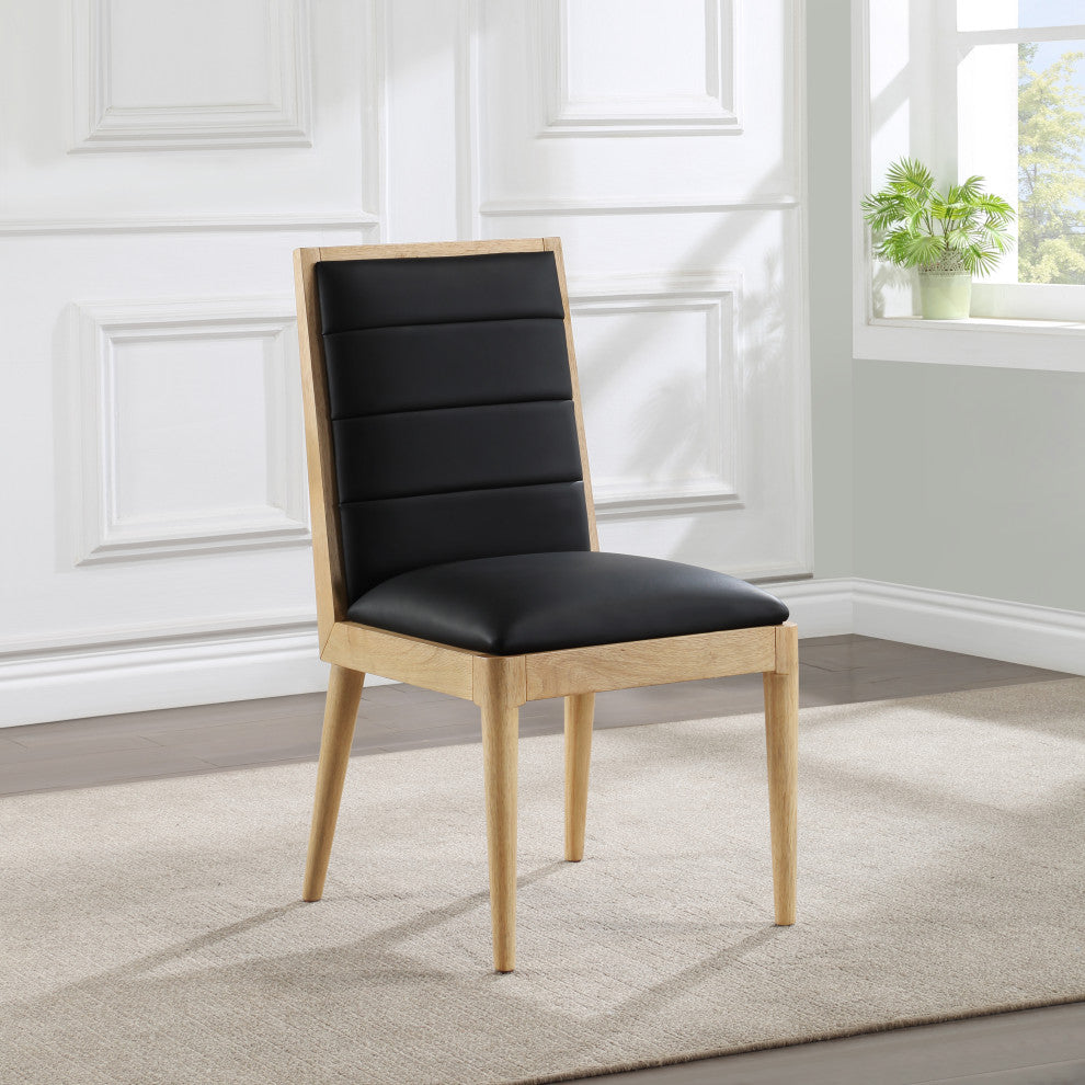 Bristol UpholsteredDining Chair, Set of 2, Black, Vegan Leather, Natural Finish