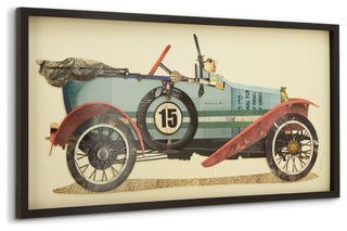 Antique Automobile Hand Made Dimensional Collage Framed Wall Art Under Glass