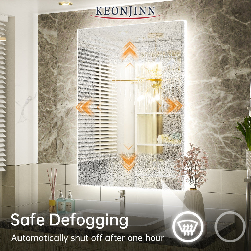 Backlit 3-Color LED Mirror for Bathroom, Anti-Fog Dimmable, 24x36